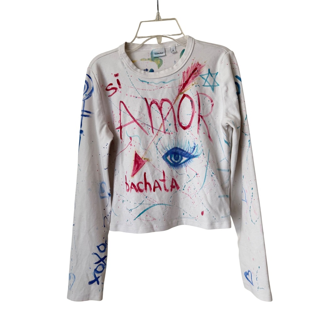 Sunday Best Aritzia Y2K chaotic chic Amor Bachata Graffiti Long Sleeve Top Sz M